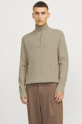 JACK & JONES Jack & Jones, Pamuttartalmú bordázott pulóver cipzáros hasítékkal, Halványzöld, XL (12257773-CROCKERY-XL)