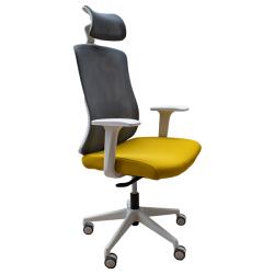 Iris Aurora sárga/szürke ergonómikus, szövet-hálós irodai forgószék fej és háttámasszal (AURORA SÁRGA SZÜRKE) - bestbyte