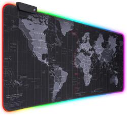 Velixo Velixo® nagyméretű gumi egérpad, játékhoz, iroda, RGB LED világítással, csúszásgátló, szakadásgátló varratokkal, vízálló, világtérképes modell, USB kábel mellékelve, 80 x 30 cm, fekete (ED272)
