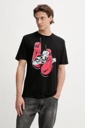 HUGO pamut póló fekete, nyomott mintás, 50542560 - fekete M