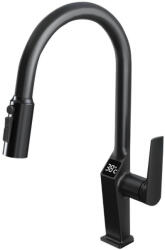 Welland FH-3425 mosogató smart csaptelep - kihúzható multifunkciós fej - vízhőfok kijelző (fekete)