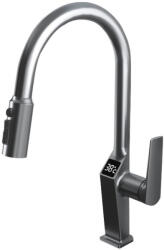 Welland FH-3425 mosogató smart csaptelep - kihúzható multifunkciós fej - vízhőfok kijelző (gunmetal)