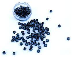 HairExtensionShop Mikrogyűrű Hajhosszabbításhoz Szilikonnal Fekete 100db #1 - Hossz 4mm, Belső Átmérő 2.4mm, Külső Átmérő 6mm (5030)