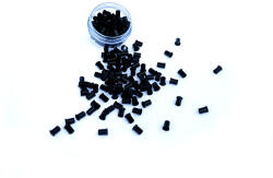 HairExtensionShop Mikro Hüvely Hajhosszabbításhoz Réz Szilikonmentes Nélkül Peremes Fekete 100db #1 - Hossz 4mm, Belső Átmérő 2.4mm, Külső Átmérő 3mm