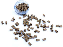 HairExtensionShop Mikro Hüvely Hajhosszabbításhoz Réz Szilikonmentes Nélkül Peremes Sötétszőke 100db #8 - Hossz 4mm, Belső Átmérő 2.4mm, Külső Átmérő 3mm