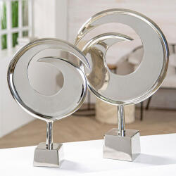  Modern, tükörfényes felületű ezüst színű hullám formájú alumínium szobor, 39cm Swirl