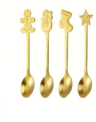  Rozsdamentes acél kiskanál szett, arany színű, 4 db , karácsonyi dísz végű