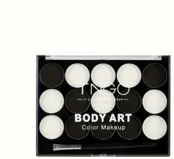 Fekete és fehér vízbázisú arc és testfesték, 15 db-os, 8 fehér és 7 fekete gombbal, 15 x 11 cm