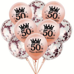  10 részes szülinapi léggömb szett, 50 éves, rose gold árnyalatok, kb 30 cm / db