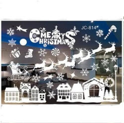  Ablak matrica, vágtató rénszarvas szán a havas tájon, fehér, pvc