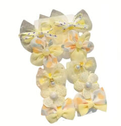  10 részes csipesz csatos tüll-organza hajdísz, sárga színű, 4cm-es díszek