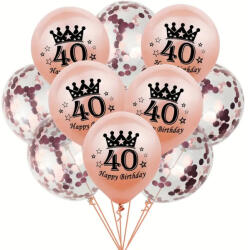  10 részes szülinapi léggömb szett, 40 éves , rose gold árnyalatok, kb 30 cm / db