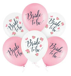 PartyPal Set 6 baloane , zBride to be, petrecerea burlacitelor roz alb cu flori si fluturasi, 30 cm