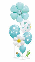 Balloons4party Suport cu 6 baloane din folie si latex aqua green cu margareta