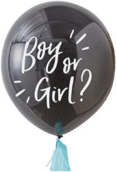 Balloons4party Balon negru 90 cm dezvaluire Boy or Girl confetti albastre
