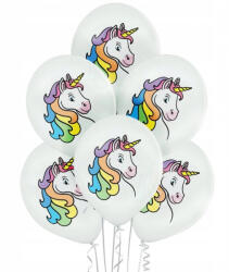 Balloons4party Set 6 baloane latex alb cu cap unicorn 30 cm