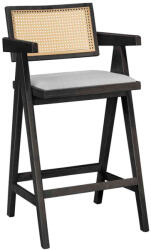 FDY Scaun Bar Wilmor Cu Brate Din Lemn De Cauciuc Finisaj Negru Tapiterie Textila Gri