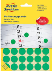 AVERY Etikett címke, o18mm, jelölésre, 24 címke/ív, 44 ív/doboz, Avery zöld (3376) - toptoner