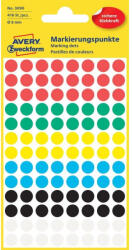 AVERY Etikett címke, o8mm, jelölésre, 6 klf. szín 104 címke/ív, 4 ív/doboz, Avery vegyes (3090) - toptoner