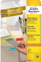 AVERY Etikett címke, 45, 7 x21, 2mm, univerzális visszaszedhető, 48 címke/ív, 20 ív/doboz, Avery sárga (L6041-20) - toptoner