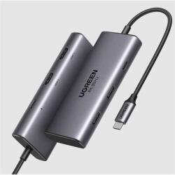UGREEN - Dokkoló állomás 6 az 1-ben, 8K@30Hz, Dual Monitor, USB HUB, Dual HDMI 2.0 és 2.1, 2x USB-A, USB-C, 100W - Szürke - 15852 (15852)