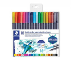 STAEDTLER Ecsetirón készlet, 0, 5-0, 8/1, 0-6, 0 mm, kétvégű, '3001', 18 szín (TS3001TB18) (TS3001TB18)