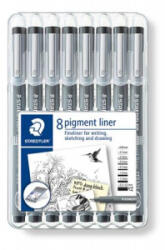 STAEDTLER Tusfilc készlet, 8 különböző vonalvastagság, 'Pigment liner 308', fekete (TS308SB8) (TS308SB8)