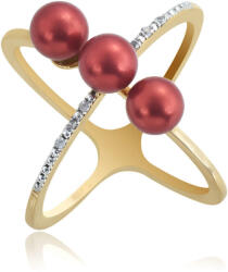  Arannyal Bevont Ezüst Gyűrű Vörös Édesvízi Gyönggyel és Fehér Topázzal, XELP27/59