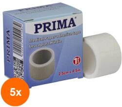 Prima Set 5 x Leucoplast Hartie 2.5 cm x 4.5 m, Prima, Hipoalergenic, pentru Fixare Pansamente (TEV-5xVTR-0208)