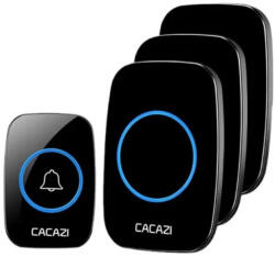 CACAZI CACAZI-A10 - vezeték nélküli ajtócsengő szett - 3db beltéri + 1db kültéri egység - 300 méter hatótáv, változtatható hangerő és dallam