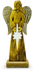 Ancient Wisdom Kézműves fa angyal szobor, fém szárnyakkal 30 cm - BÉKE (WAng-10)