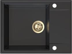 SINK Quality Quality Sink55 gránit mosogató, 620x460x215 mm + arany szifon, fekete, SKQ-SINK. C. 1KKO. XG (SKQ-SINK.C.1KKO.XG)