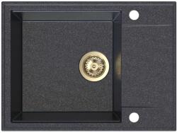 SINK Quality Quality Sink55 gránit mosogató, 620x460x215 mm + arany szifon, fekete pettyes, SKQ-SINK. B. 1KKO. XG (SKQ-SINK.B.1KKO.XG)
