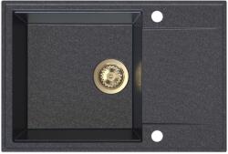 SINK Quality Quality Sink55 gránit mosogató, 680x460x215 mm + arany szifon, fekete pettyes, SKQ-SINK. B. 1KDO. XG (SKQ-SINK.B.1KDO.XG)