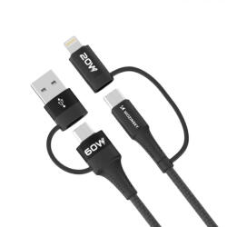 Wozinsky 4in1 2x USB-C + 1x USB-A + 1x Lightning Kábel - 1m 3A 60W - Fekete (WNBAA)