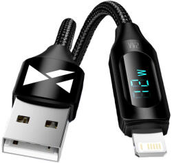 Wozinsky USB-A - Lightning Kábel Kijelzővel - 2m 2.4A - Fekete (WUALC2)