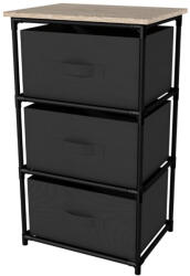Intenso Home komód 3db szövet fiókkal 40x68cm | Fekete - arany tölgy vászonfiókos tároló (INT-SNJ403068-3)