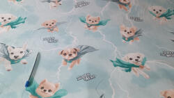  Super Hero kutya gyermek mintás pamutvászon - türkiz színben 160 cm széles