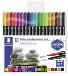 STAEDTLER Alkoholos marker készlet, 0, 5/3, 0 mm, kétvégű, STAEDTLER "3187", 18 különböző szín (TS3187TB18) - fiorex