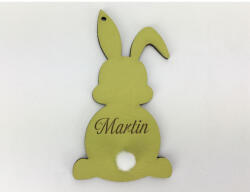  Húsvéti nyuszi egyedi gravírral sárgászöld 8, 4x4, 6 cm - papelito