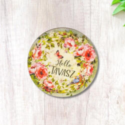  Nyomtatott fa tábla - Hello tavasz - lepkés, kör 1db - papelito