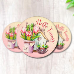  Fa körtábla "Hello Tavasz" - tulipános 5cm, 3/cs 6563 (6563)