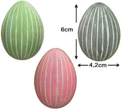  Nyomtatott dekorkarton - Pasztell csíkos tojások 6cm 3db/cs - papelito