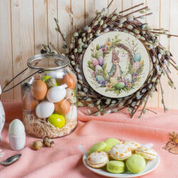 Nyomtatott fa tábla koszorú közép - Nyuszis koszorú tojásokkal 14, 8 - papelito
