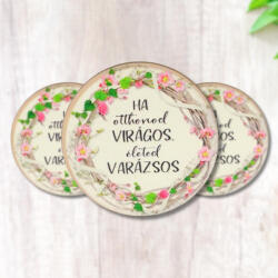 Nyomtatott fa tábla - Otthonod virágos - kör 3db/cs - papelito