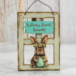  Húsvéti ablakkeret dísz - nyuszkó kék tojással 15*11cm 7985F1