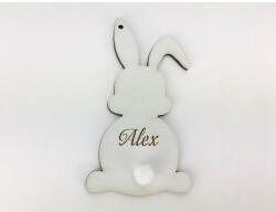  Húsvéti nyuszi egyedi gravírral világoskék 8, 4x4, 6 cm - papelito