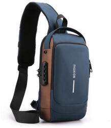  Férfi több funkciós kereszt pántos táska, usb kivezetés, biztonsági cipzár zárral, vízhatlan, kék-barna, 32 x 16 x 6 cm