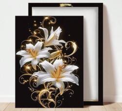 Qianhuibaihuo Fali vászonkép kerettel, Quanhuibaihuo - Fehér liliomok fekete háttérrel 34x25, 5x1, 5 cm