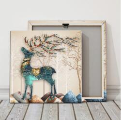 Aurora Painting Fali vászonkép kerettel, Aurora Painting - Szarvas motívum északi stílusban 30x30x1 cm